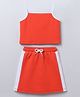 Taffykids Cotton Lycra Sleeveless Solid Crop Top With Side Taped Skirt Set - Orange & White