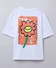 Taffykids 100% Cotton Half Sleeves Floral Printed Oversized Tee - White & Multi Colour