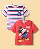 HoneyHap Disney Terry Knit Half Sleeves Drop Shoulder T-Shirts With Mickey Mouse Graphic Pack Of 2 - Red