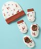 OHMS Single Jersey Knit Cap Mitten & Booties Set with Animal Print White & Brown - Diameter 10.5 cm