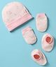 OHMS Single Jersey Knit Cap Mitten & Booties Set with Bunny Print Pink - Diameter 9.5 cm