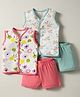 OHMS Single Jersey  Knit Sleeveless Shorts Night Suit with Floral Print Pack of 2 - White Coral & Aqua Blue