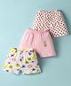 OHMS Single Jersey Knit Above Knee Length Shorts with Floral & Heart Print Pack of 3 - Pink & White