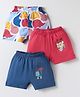 OHMS Single Jersey Knit Above Knee Length Shorts With Animal Print Pack Of 3 - Dark Pink Navy Blue & Light Blue