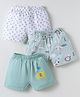 OHMS Single Jersey Knit Above Knee Length Shorts With Heart & Animal Print Pack Of 3 - Sea Green & White