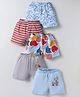 OHMS Single Jersey Knit Above Knee Length Shorts With Animal Print & Stripes Pack Of 5 - Multicolour