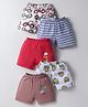 OHMS Single Jersey Knit Above Knee Length Shorts With Vehicle Print & Stripes Pack Of 5 - Multicolour