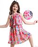 Hola Bonita Woven Sleeveless Halter Neck Frocks With Floral Print - Pink