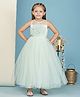 Toy Balloon Kids Sleeveless Floral Applique Detailed Sequins Embellished Gown - Sea Green