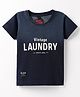 Ruff Cotton Knit Half Sleeves T-Shirt with Vintage Laundry Text Print - Navy Blue