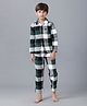 Under Fourteen Only Cotton Woven Full Sleeves Checked Night Suit Set - Green