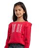Under Fourteen Only Rayon Full Sleeves Abstract Embroidered Frill Detailed Top - Pink