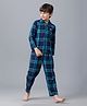 Under Fourteen Only Cotton Woven Full Sleeves Checked Night Suit Set - Navy Blue