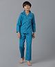 Under Fourteen Only Cotton Woven Full Sleeves Solid Coordinating Night Suit Set - Dark Blue