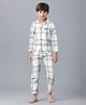 Under Fourteen Only Cotton Woven Full Sleeves Checked & Stars Printed Night Suit Set - Light Blue