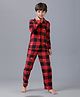 Under Fourteen Only Cotton Woven Full Sleeves Checked Coordinating Night Suit Set - Red