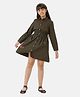 Under Fourteen Only Cotton Full Sleeves Floral Printed Shirt Dress - Green