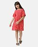 Under Fourteen Only Rayon Half Flared Sleeves Floral Printed Dress - Red