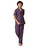 Under Fourteen Only Cotton Woven Half Sleeves Checked Coordinating Night Suit Set - Purple