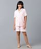 Under Fourteen Only Cotton Woven Half Sleeves Striped Coordinating Night Suit Set - Pink