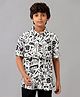 Under Fourteen Only Rayon Woven Half Sleeves Music Theme Printed Shirt - Black
