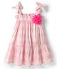 CrayonFlakes Rayon Sleeveless Checked Floral Applique Detailed Dress - Pink