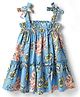 CrayonFlakes Rayon Sleeveless Floral Printed Dress - Blue