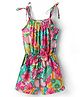 CrayonFlakes Rayon Woven Floral & Fruits Printed Jumpsuit - Green & Pink