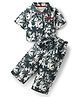 CrayonFlakes Cotton Woven Palm Trees  Printed Coordinating Shirt Style Top & Pant Set - Off White & Green