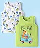 Doodle Poodle 100% Cotton Knit Sleeveless Tank T-Shirts with Jungle Theme Print Pack of 2 - White & Light Green