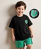 Mark & Mia Cotton Knit Half Sleeves Oversized T-Shirt & Shorts Set With Pocket & Graphics Detailing - Black & Green