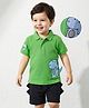 Mark & Mia Cotton Knit Half Sleeves Polo T-Shirt & Shorts With Dino Graphics Print & Spikes Detailing - Light Green