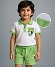 Mark & Mia Cotton Knit Half Sleeves Polo T-Shirt & Shorts With Dog Graphics Print - White & Light Green