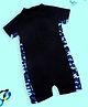 Kiddopanti Half Raglan Sleeves Camouflage Side Printed & Cut & Sew Detailed Swimsuit - Black & Blue Camouflage