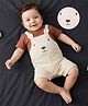 Mark & Mia Cotton Knit Half Sleeves Romper with Ear Applique & Bear Print - Beige