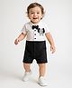 Mark & Mia Cotton Knit Half Sleeves Romper With Elephant Patch & Bow Applique - White & Navy Blue