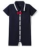 Mark & Mia Cotton Knit Half Sleeves Solid Color Front Open Romper with Bow Applique - Navy Blue
