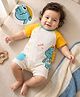 Mark & Mia Cotton Knit Raglan Half Sleeves Romper with Pocket & Dino Print - White Yellow & Blue