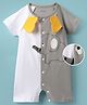 Mark & Mia Cotton Knit Half Raglan Sleeves Rompers with Elephant Print & Ears Applique - White & Grey