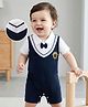 Mark& Mia Cotton Knit Half Sleeves Rompers with Bow Applique - Navy Blue & White