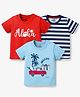 Doodle Poodle 100% Cotton Knit Half Sleeves T-Shirt With Text Print Pack Of 3 - Red Aqua & Navy Blue