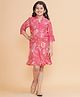 Piccolo Three Fourth Sleeves Floral Printed Shirt With Coordinating Skirt Set - Pink