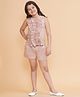 Piccolo Sinker Sleeveless Ruffle Detailed Solid Top With Shorts Set - Peach