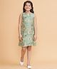Piccolo Cotton Sleeveless Floral Printed Dress - Green