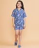 Piccolo Cotton Woven Half Sleeves Floral Printed Coordinating Night Suit Set - Blue