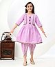 FlyFinns Cotton Three Fourth Sleeves Katha Printed & Lace Embellished Katha Kurta & Coordinating Dhoti Set - Lavender