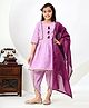 FlyFinns Cotton Three Fourth Sleeves Katha Printed & Lace Embellished Katha Kurta & Coordinating Dhoti With Dupatta Set - Lavender