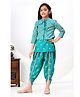 FlyFinns Rayon Floral Printed Kurta With Three Fourth Sleeves Jacket & Dhoti - Green
