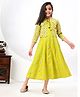 FlyFinns Rayon Floral Printed Anarkali Kurta With Three Fourth Sleeves Jacket - Lemon Yellow