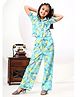 FlyFinns Crepe Blend Half Sleeves Abstract Printed Shirt Style Top & Coordinating Pant Set - Green